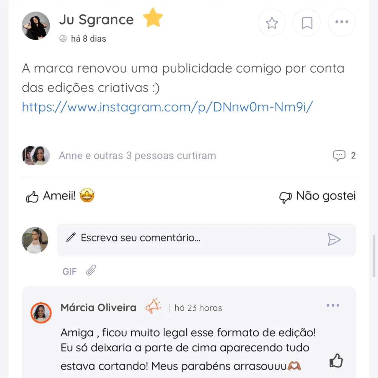 Print de comentário de aluna sobre o FEC, 4 de 16